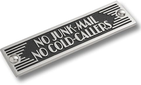 The Metal Foundry No Junk Mail No Cold Callers Metal Door Sign. Art Deco Style Home Decor Accessories Door Or Wall Aluminium Plaque. Handmade In England.