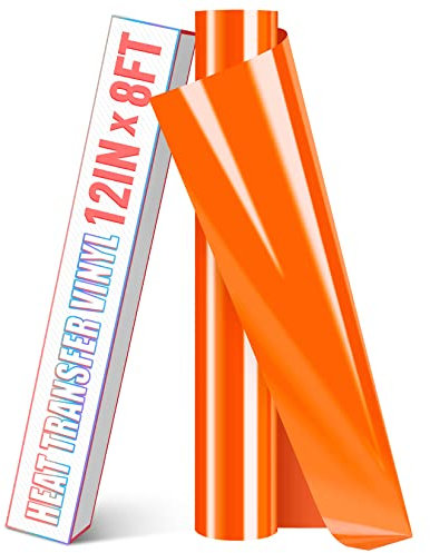 HTVDIY Heat Transfer Vinyl Roll - 12In x 8Ft Orange HTV Vinyl for T-Shirts, Bag, Fabric, Clothing