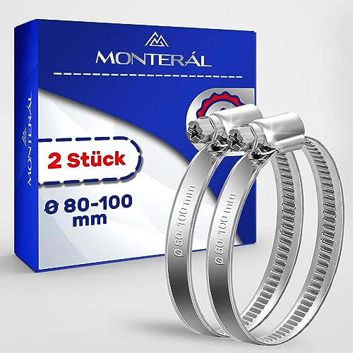 2 Pièces Collier de Serrage Métallique Ø 80-100 mm - Bague de Serrage pour Tuyau de Piscine Jardin Machine a Laver Conduite à Eau - MONTERAL