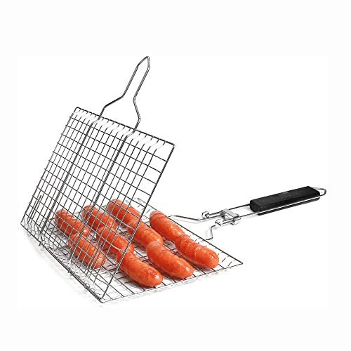 ADITAM KANBUN Grillnetz BBQ Grill Fischkorb Klappbar Tragbarer Edelstahl mit Griff Tragbares Outdoor Campin Double The Comfort