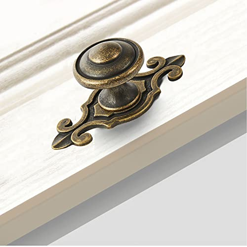 TIECA.HW 4Pcs Antique Bronze Top Ring Cabinet Knobs with Fleur de Lis Backplates, 1.21-Inch Diameter Vintage Brass Drawer Pulls Handles, Kitchen Bathroom Hardware