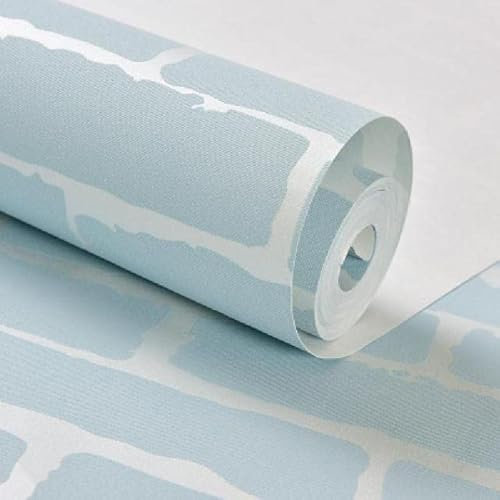 KEOJI Rétro Brique Papier Peint Non-Tissé Auto-Adhésif Papier Peint Salon TV Fond Papier Peint-Brique Bleue