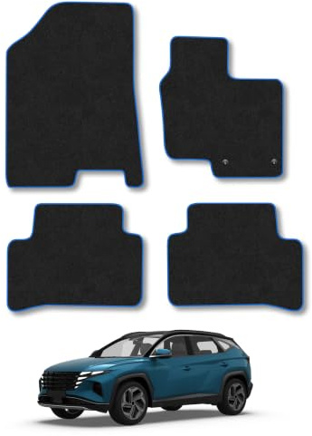 Fits Hyundai Tucson (2021+) Carpet Car Mats | Blue Edge Trim Tailored Fit Floor Mats Full Coverage Protection Accessories Easy Clean Anti Slip Made in the UK
