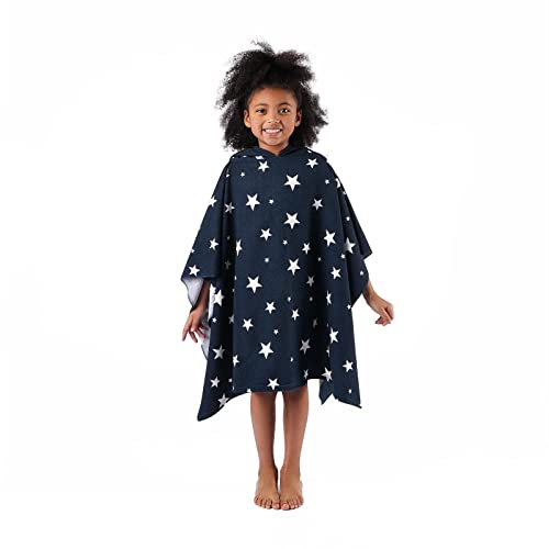 Dreamscene Kids Poncho Towel, Summer Holiday Boys Girls Kids Hooded Towel Swimming Pool Changing Robe Beach Surfing Quick Dry Soft Microfibre, Star Navy Blue