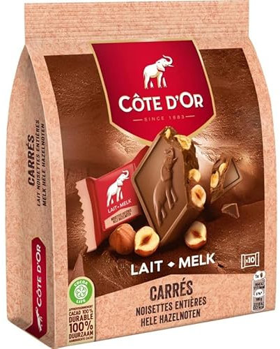COTE D'OR Carrés Lait Noisettes - Chocolat Belge 200g - Saveur Noisette Intense - Douceur Laitée - Tablettes de Chocolat de Qualité Supérieure - Lot De 3 - Vendu Par Lot