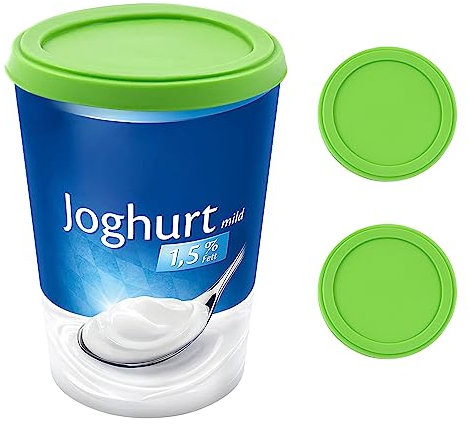 2 Stück Frische Deckel, Joghurt Abdeckung 500G Wiederverwendbare Silikon Becher Deckel Set Für Joghurtbecher (9,8Cm, Grün)