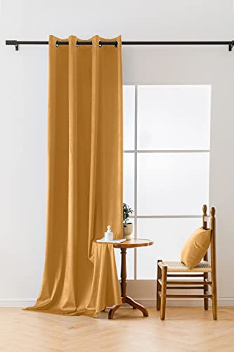 Cotton Market Velours Gardinen 270x140 cm - Vorhänge für Fenster und Balkontür - Vorhang für das Haus mit Ösen - Vorhang Blickdicht - Gardinen Stange Curtains - Verdunkelungsvorhang - Senf