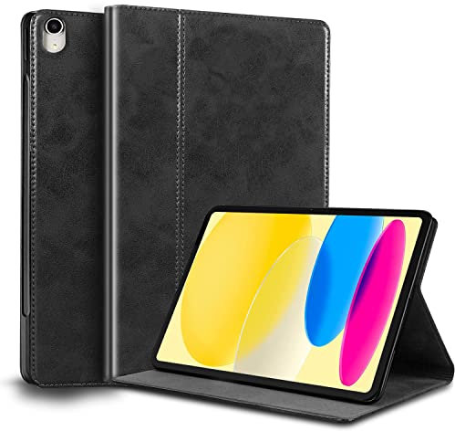 Gexmil Leder Hülle für iPad (A16) 11. Generation 11 Zoll 2025, iPad 10. Generation 10,9 Zoll 2022, Echt Leder Cover Stoßfest,Automatischer Schlaf/Aufwachen,Einstellbarer Ständer,Schwarz