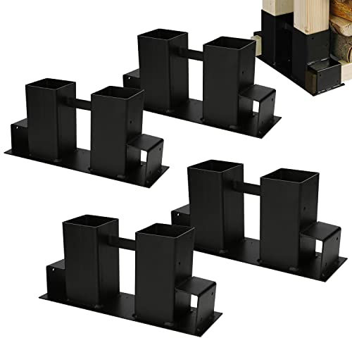 Eulenke d'empilage en bois de chauffage jeu de 4 | range-bûches de cheminée | Patins d’empilage équarris range buche | noir range bois | Support de Journal cheminée pour intérieure exterieur