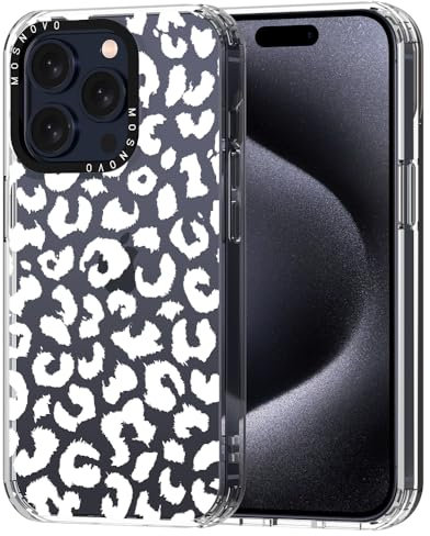 MOSNOVO für iPhone 15 Pro Hülle – Durchsichtige, schlanke, stoßfeste TPU+PC-Handyhülle, [6,6 Fuß Fallschutz/Anti-Abziehen] - Weißer Leoparden-Print