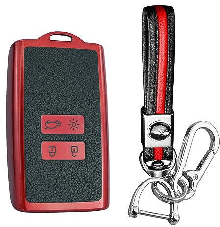 KUNIO Car Key Fob Cover fit for Renault Dacia Megane Espace Laguna Koleos Duster 2 Clio Zoe Kadjar Grand Scenic Key Case Key Cover TPU Leather Texture Case Key Fob 4 Buttons A Red