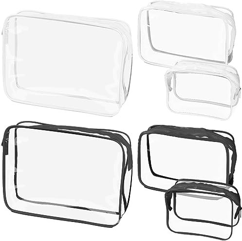 DKDDSSS 6PCS Trousse de Toilette Transparente, PVC Étanche Trousse de Maquillage de Voyage pour Hommes, Femme, Enfant, Kit de Voyage pour l’Avion (Grand, Moyen, Petit)