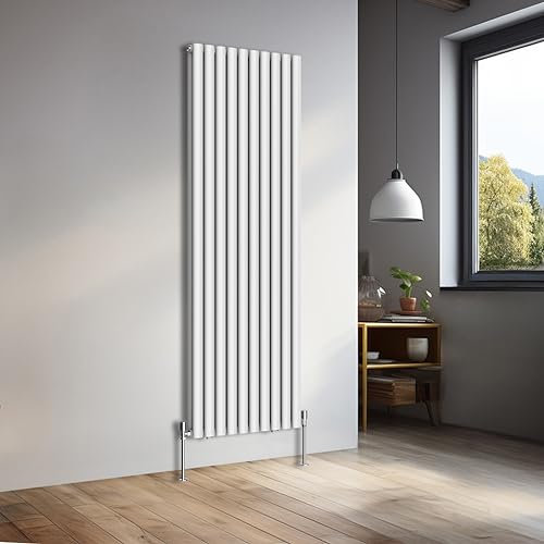 NRG 1800x590mm Vertical Oval Double Panel Heater Column Radiator Central Heating Radiators Designer Tall Radiators Gloss White