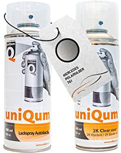 UniQum Autolack + Klarlack 2K Spraydose fürs Auto für MERCEDES POLARSILBER 761 Autolack Reparatur 2 x 400 ml