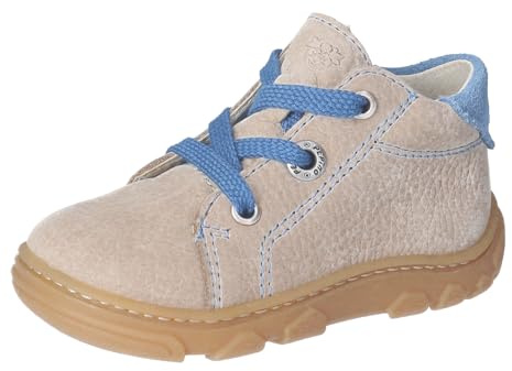 RICOSTA Jungen Stiefel ZUMA, Kinder Lauflernschuhe, Weite: Mittel, Barfuß-Schuh, schnürstiefel, Booties, Leder, kies/blau (650), 26 EU