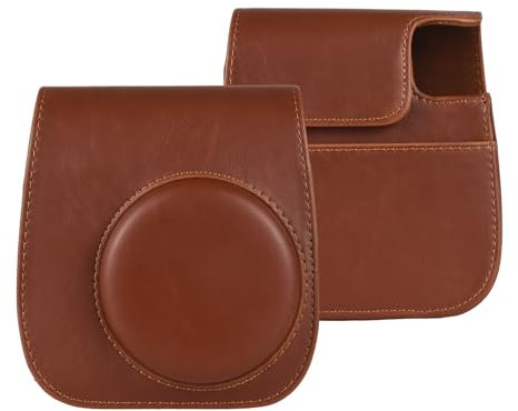 Andoer Camera Case Instant Camera Case Bag Magnetic Buckle PU Leather with Shoulder Strap Compatible with Fujifilm Instax Mini 12/11/9/8, brown