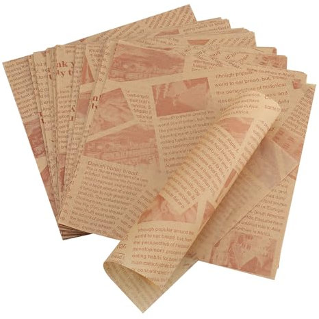 Hejo 200 Blätter Deli Papierblätter, Pommes Papier für Korb, Umweltfreundliches Backpapier, Burger Wrap Papier für Burger, Butterbrot, Käse, Pommes 18x18cm