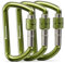 FresKaro Carabiner Clip Heavy Duty, Strong 12kN Screw-gate Aluminum Carabina, Locking Karabiner Hooks, 3 Inch, Lightweight, Lockable for Dog Lead, Hammocks, Swing, Camping, Key, D-Shaped, 3Pack Green