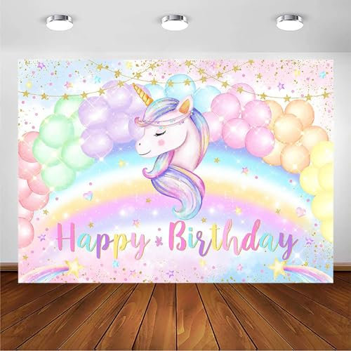 Avezano Telón de Fondo de Cumpleaños de Unicornio para Niñas - Arco Iris, Nube, Rosa - Fondo de Fotografía, Temática de Fiesta, Decoración de Mesa