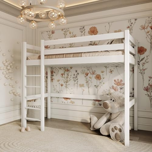 N-wood N05 Hochbett Holz 90x190 cm, Etagenbett mit Leiter, 2 Leitermontageseiten: Links oder rechts, sichere abgerundete Kanten, Stabile Massivholzkonstruktion, Hochwertige Materialien, Weiß