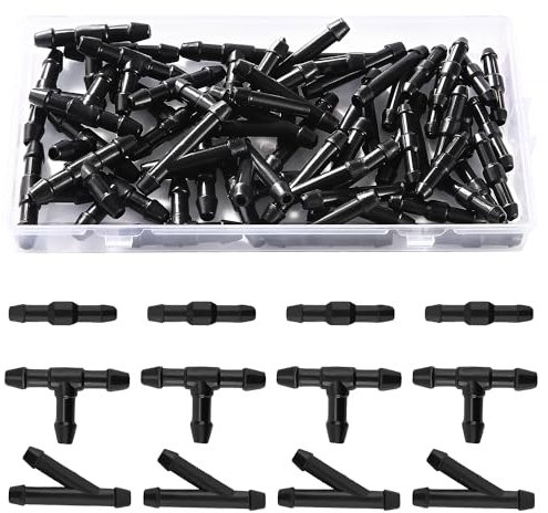 Lyeteung 45 Pièces Raccords de Tuyau de Lave-Glace, Raccord de Tuyau de Pare-Brise, Type T, type Y, type I, Noir