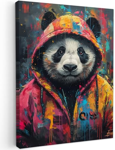 MuchoWow© Impression sur Toile Decoration Murale Peinture 30x40 cm Tableaux Decoratifs Muraux Décoration Chambre Graffiti - Panda - Manteau - Coloré - Banksy