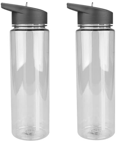 EHOTER 2 PACK Leak Proof Sports Water Bottles Clear Plastic Bottles 750ml Flip Up Lid Clear Water Bottle with Filter Flip-Top Lid for Gym School Yoga and Cycling (Black*2)