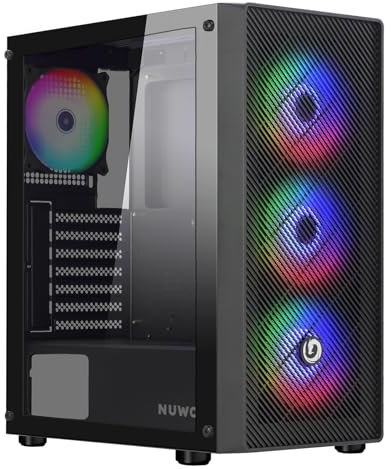 Nuwo Rodan R603 Nero Case PC Gaming Mid Tower ATX, Micro-ATX, mini-ITX, 4 Ventole LED ARGB Indirizzabile da 120mm Preinstallate - Frontale Mesh e Pannello Laterale in Vetro Temperato
