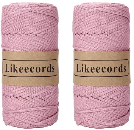 Likeecords 2 Rollen Makramee Garn 4mm x 130m Premium Polyester Kordelband Polypropylene Yarn Nylonschnur für Handwerk Häkelgarn für Taschen Wohndekorationen Umhängetasche Handtasche(Carne in Polvere