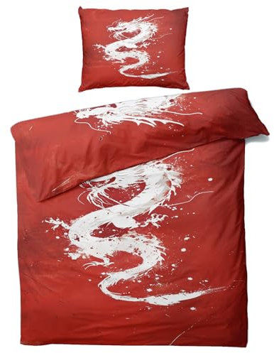 MOBEITI Chinesische Drachen Bettwäsche 140x200, Japanische Wendebettwäsche, Weiche Kuschelige Mikrofaser Bettbezug Set 2teilig, 1 Kissenbezug 70x90, mit Reißverschluss - Asiatische Motive 28