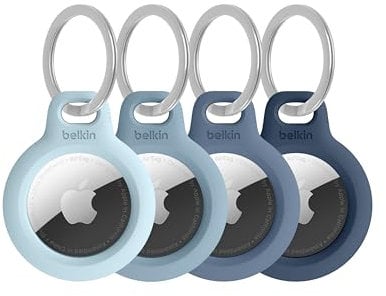 Belkin Apple AirTag Secure Holder with Keychain - Durable Scratch Resistant Cover with Open Raised Edges - AirTag Protective Accessory for Keys, Pets, 4 Pack