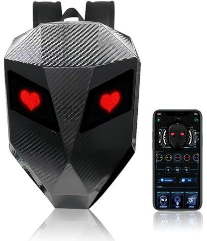 Bewinner LED Motorrad Rucksack aus Kohlefaser – 3D Hartschalen Motorradrucksack mit Programmierbarem Digitalbildschirm, Wasserdichte Reithelmtasche für den Außenbereich