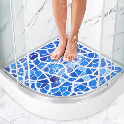 Eck Duschmatte rutschfest 70x70 cm - Weich Komfort Badematte mit Ablauflöchern, PVC-Luffa Massage Antirutschmatte für Dusche, Duscheinlage rutschfest Schnell trocknend