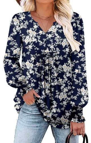 CHICZONE Ladies Tunic Tops Long Sleeve V-Neck Blouse Womens Henley T-Shirt Loose Fit