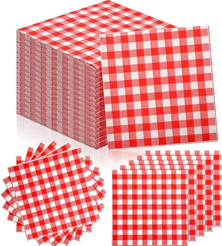 Lot De 100 Serviettes Jetables À Carreaux Rouges - Serviettes En Papier À Carreaux Rouges Blancs - Serviettes De Table Rouges Pour Pique-nique, Anniversaire, Mariage, Fête De Noël