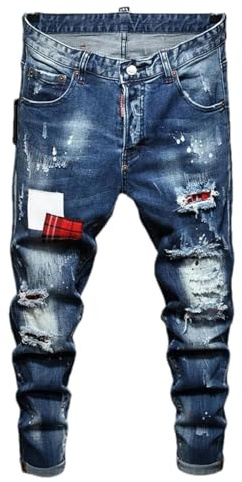 ZMIN Jeans strappati da uomo slim fit piccolo piede blu pantaloni jeans skinny elasticizzati maschili