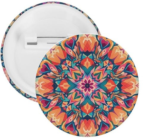 Badge rond pour femme et homme - Broche ronde unisexe - Épingle à cravate colorée à motif symétrique pour Noël, Halloween, anniversaire, accessoire de costume, 1 pièce, plastique, sans pierre