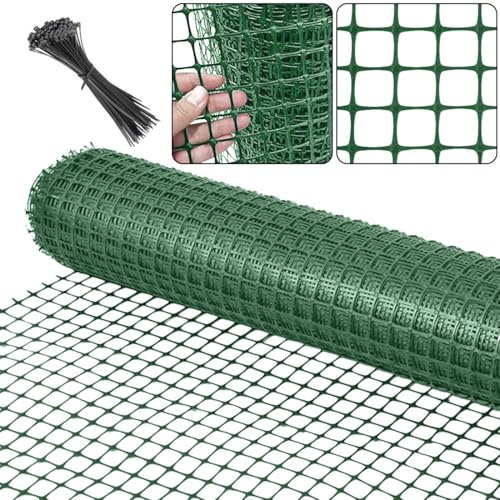 1m x 20m clôture de jardin, Clôture en plastique de maille [lourde] clôture temporaire de sécurité, Barrière d'animal pour chien, Jardin légumes volatile poulet réutilisable bordure net -Vert