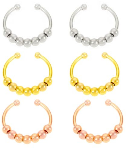 EIYVPRA 6 Pièces bague Bague Anti Stress Femme Bague D'anxiété Bague Anti Stress Femme Acier Inoxydable Bague Anneau Tournant Anneau Ouvert Spinner pour Femme Fille Noir Argent or Et or Rose