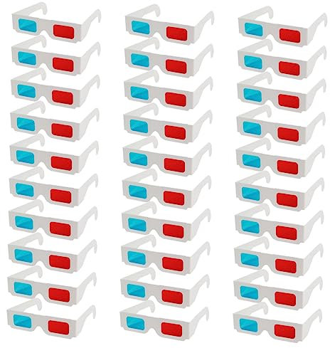 Artibetter 30 Pièces Lunettes 3d En Papier Lunettes Vidéo Anaglyphe Lunettes Pour Enfants Lunettes De Cinéma Carton 3d Verres En Carton Lunettes 3d Rouge Bleu Lunettes Vidéo 3d Blanche