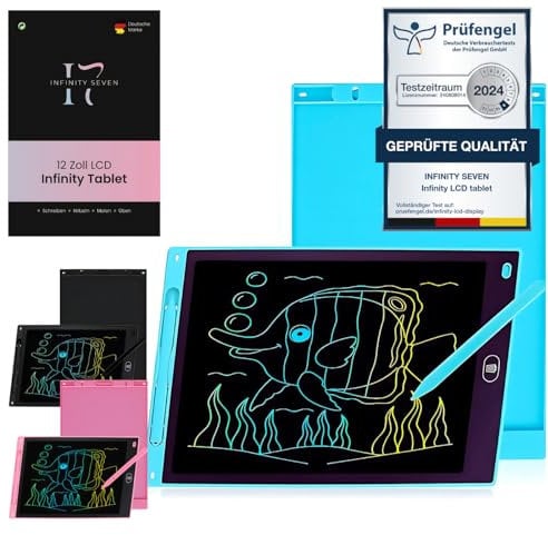 Infinity Seven LCD Schreibtablet 12 Zoll, Bunter Bildschirm, Schreibtafel, Notizen Machen, Malen, Kinder Geschenk, Lernen, Wiederverwendbar, Zeichnen, Tragbar, Tablet, farbig (Blau)