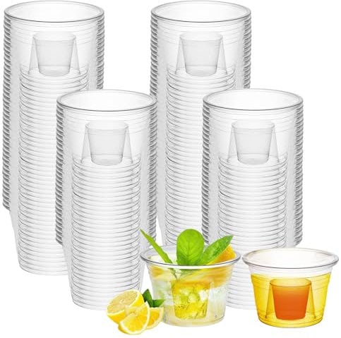 ZHANChen Jager Bomb Shot Becher Plastik 100 Stück Schnapsgläser Plastik 175+25ml Shotgläser Wiederverwendbar Plastikbecher mit Schnapsglas-Einsatz für Verkostung Partys