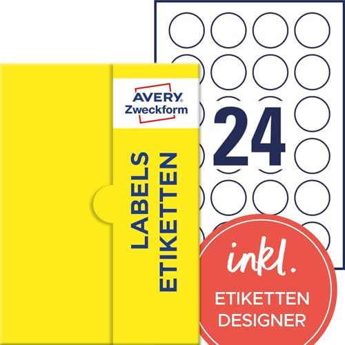 AVERY Zweckform P3415-25 Runde Etiketten (600 Klebepunkte, Ø40mm auf A4, runde Aufkleber zum Bedrucken, selbstklebende Produktetiketten, permanent haftende Marmeladenetiketten) 25 Blatt, weiß