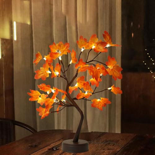 Xusdamyj Érable artificiel, décoration d'automne, alimentation par USB, 12 cm x 12 cm x 12 cm