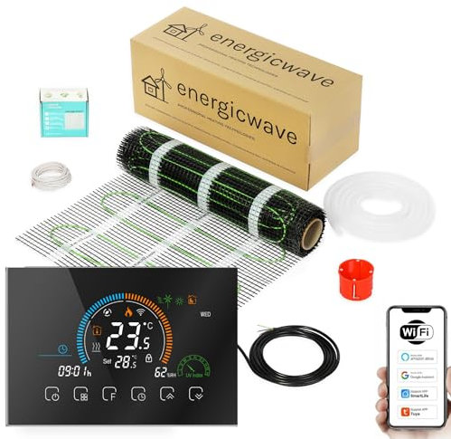 Elektrische Fußbodenheizung 150 W/m² – Heizmatte Komplettset mit WLAN-Thermostat, Fußbodenheizmatte für Fliesen, Steinzeug, Steinböden – 3m²