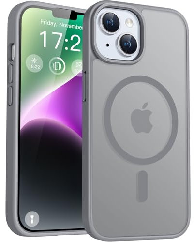 PuyaTeya für iPhone 13/14 Hülle, mit Magnetisch, Militärschutz Transluzent matt stoßfest Anti-Kratzen/Anti-Fingerprint/Anti-Glatte Handyhülle für iPhone 13/14 (Grau)