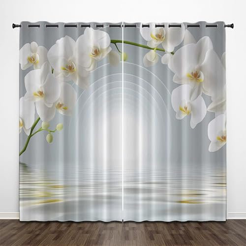 CEDNXOER Vorhang Blickdicht Vorhänge Grau 2er Set H 245 x B 140 cm Verdunklungsvorhänge mit Ösen, Raum Wirkung Fenstergardinen,Verdunkelungsvorhang Ösenschal See Orchidee Gardinen