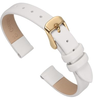 QUARKZMAN Uhrenarmband 10mm Leder mit Gold Edelstahl Schnalle (Weiß) | Uhrenarmbänder Vintage Ersatzarmband für Smartwatch Universal Uhr Elegantes Damen Herren
