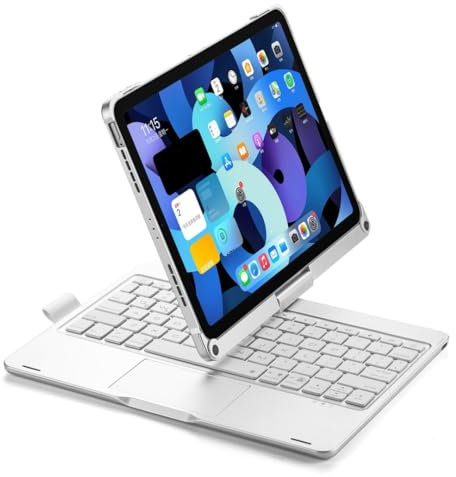 kaidisen Clavier rotatif à 360° pour iPad Air 11 M3 M2/Air 4e 5e génération 11/Pro 11 4e 3e 2e 1ère génération Étui avec pavé tactile Rétroéclairé 7 couleurs Argenté