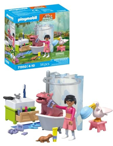 PLAYMOBIL | Animals & Friends | Tierischer Badespaß | Spielzeug ab 4 Jahren | Geschenk für Kinder | Fördert Kreativität & Umgang mit Tieren | Pflege und Baden der Tiere mit Zubehör | 71950